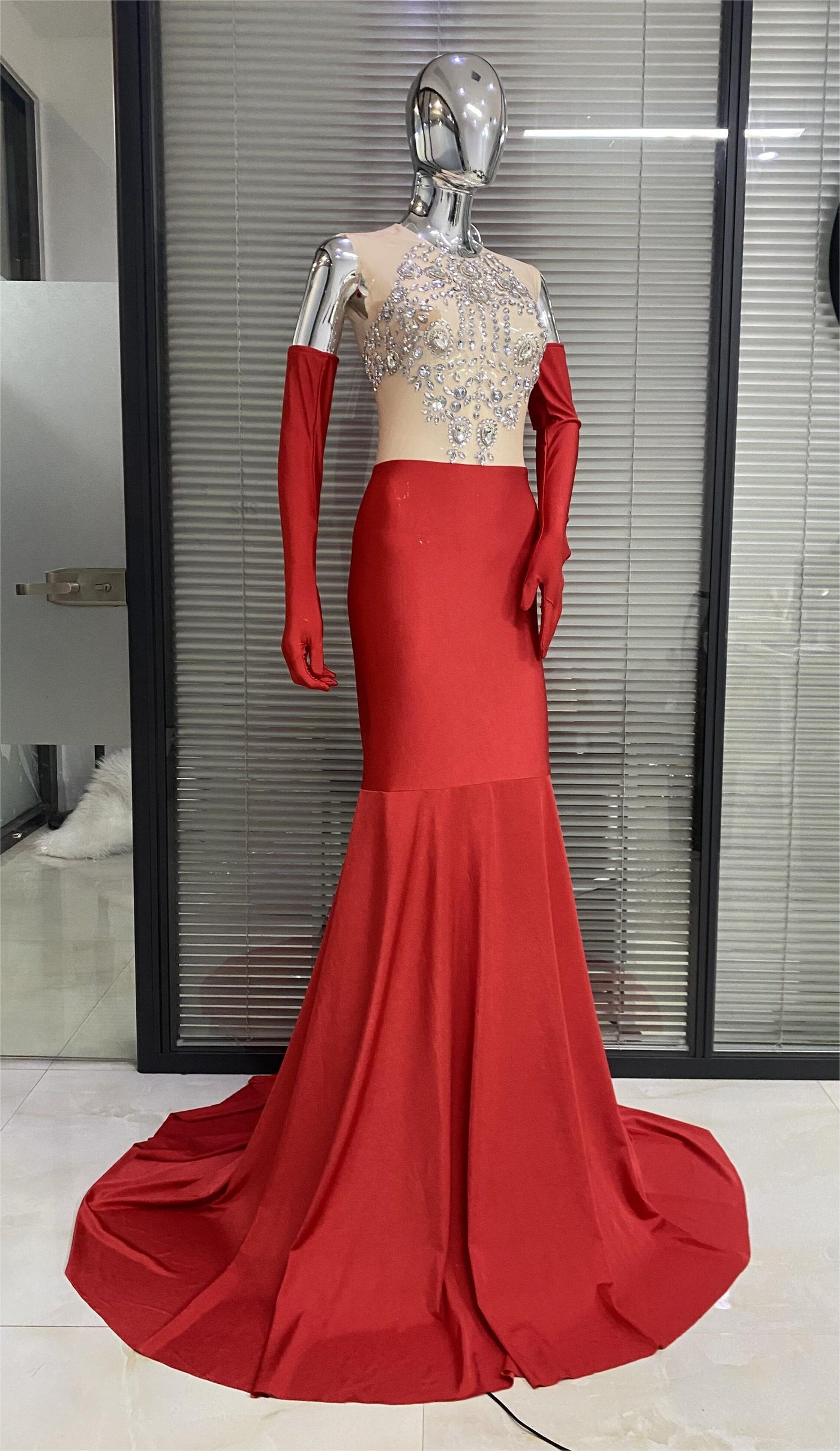 Spandex Gown With Over-size Rhinestone Diamond Embellishment