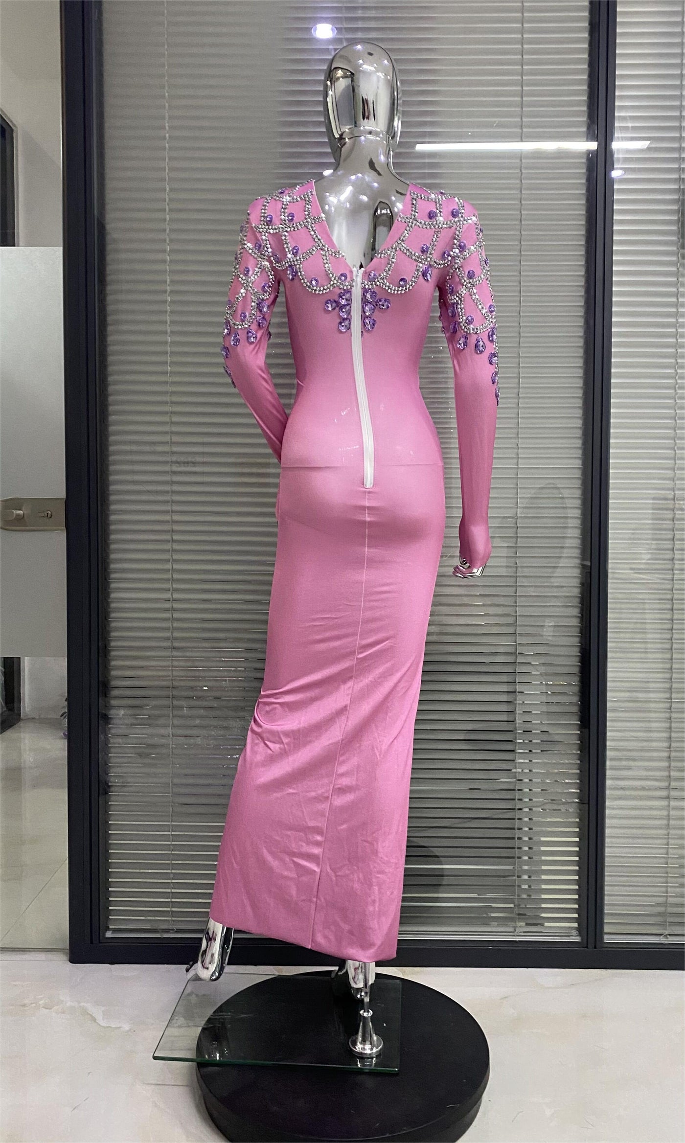 Maxi Amethyst And Crystal Rhinestone Embellished Spandex Gown