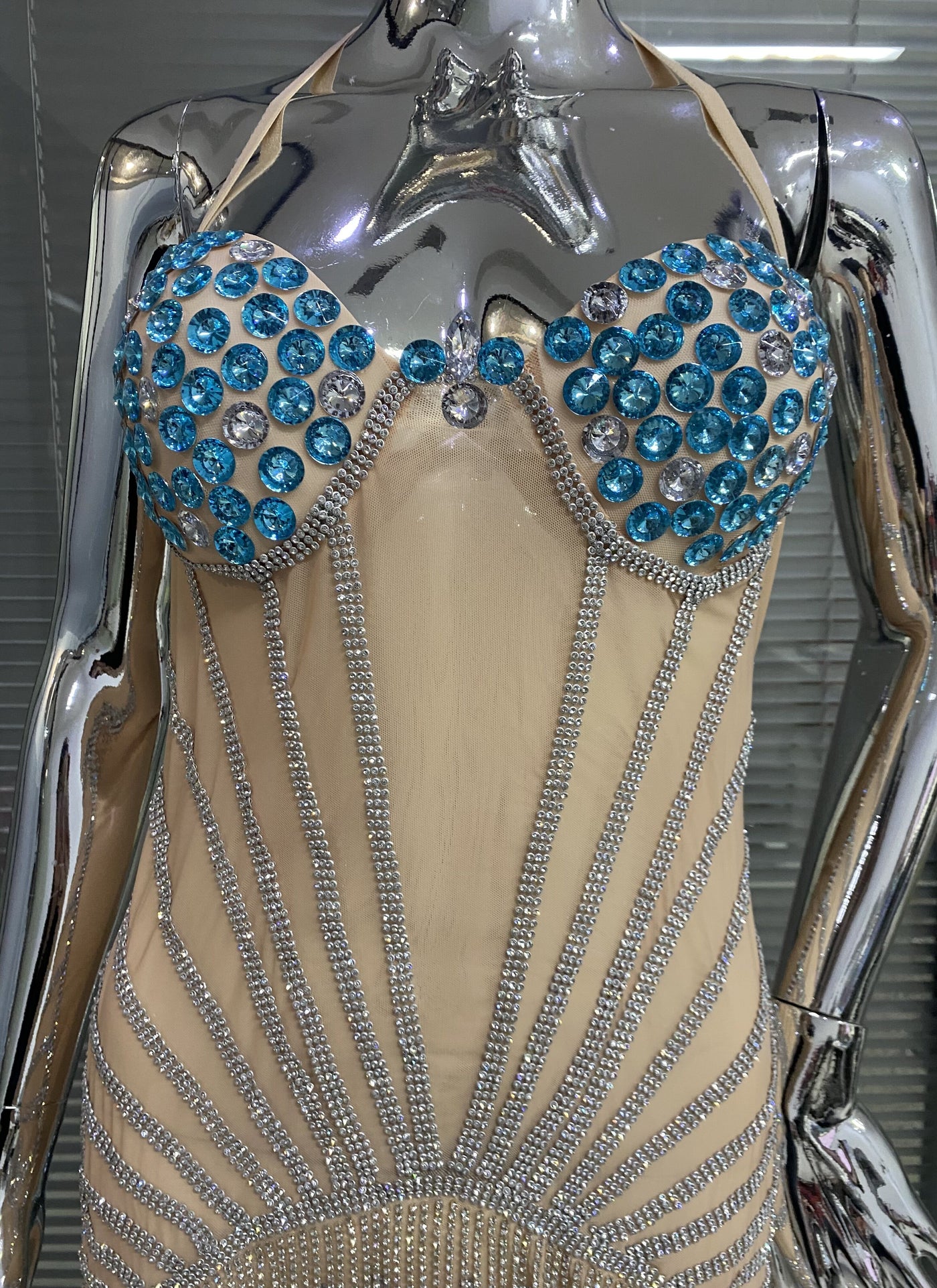 Halternect Blue Sapphire And Crystal Rhinestone Embellished Costume