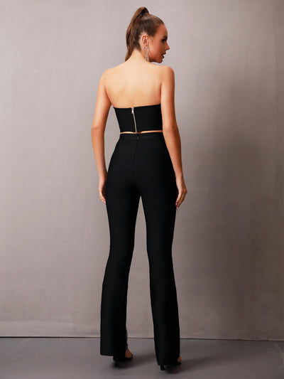 Two- Piece Set Strapless Top With High Split Bandage Pants