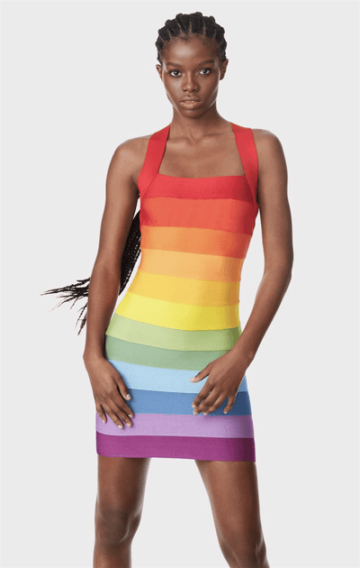 Rainbow Color Bandage Mini Dress