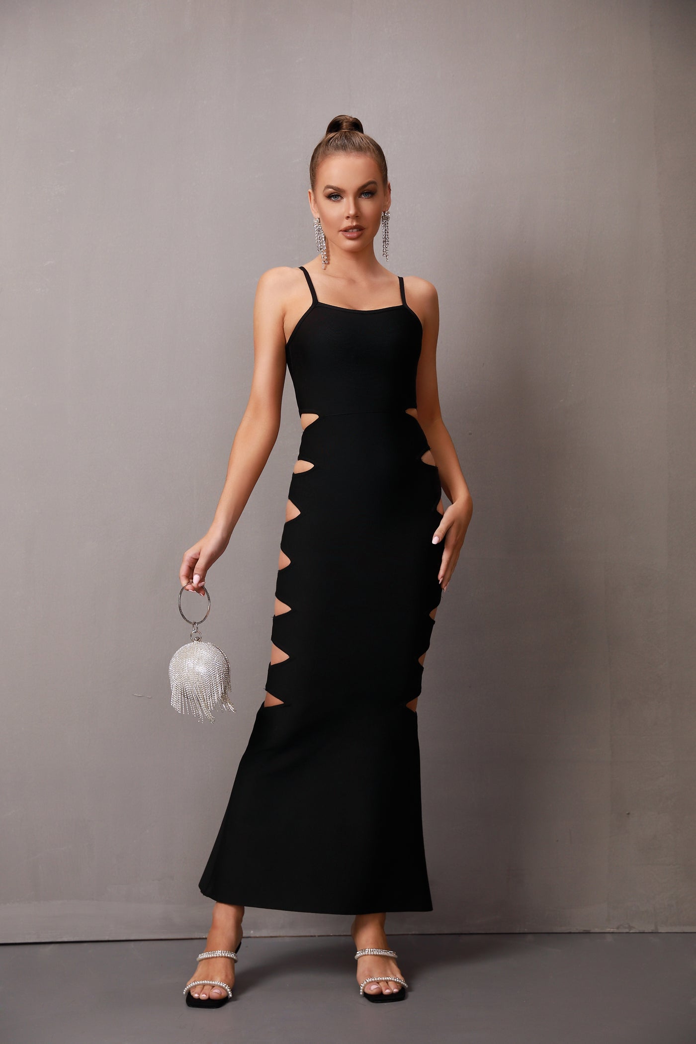 Sleeveless Maxi Bandage Dress With Cut Outs On The Sides