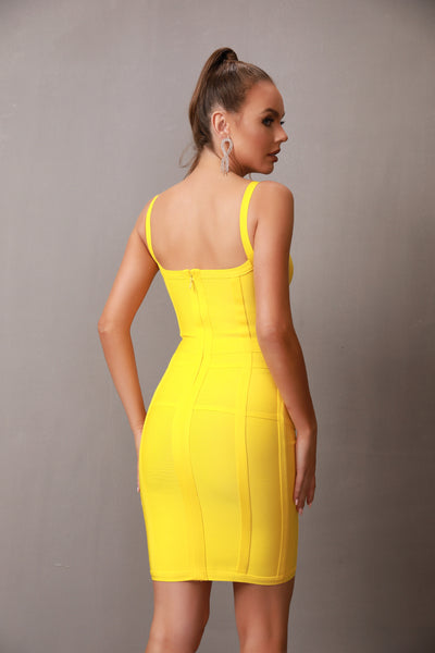 Sleeveless Corset Yellow Midi Bandage Dress