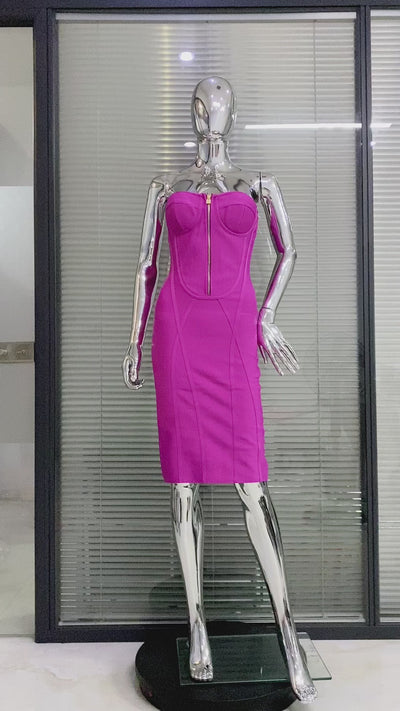 Purple Strapless Bandage Dress With Frontal Zip