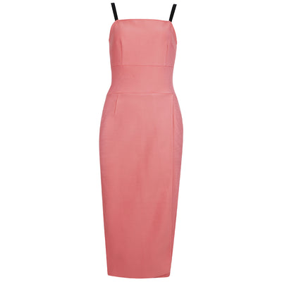 Duna Suspender Slit Bandage Dress-Pink/Red