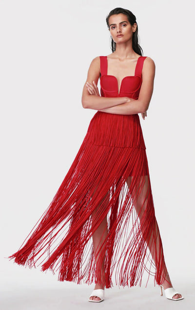 Fringed  Dress-Red