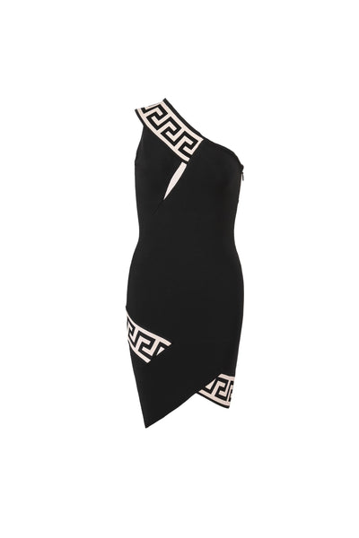 Jona Geometric Print Bandage Mini Dress-Black