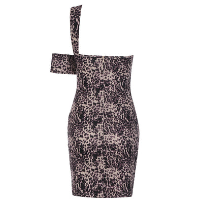 Ruby One Shoulder Off  Mini Bandage Dress-Leopard Print