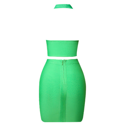 Salimi  Halterneck Mini Bandage Dress-Green