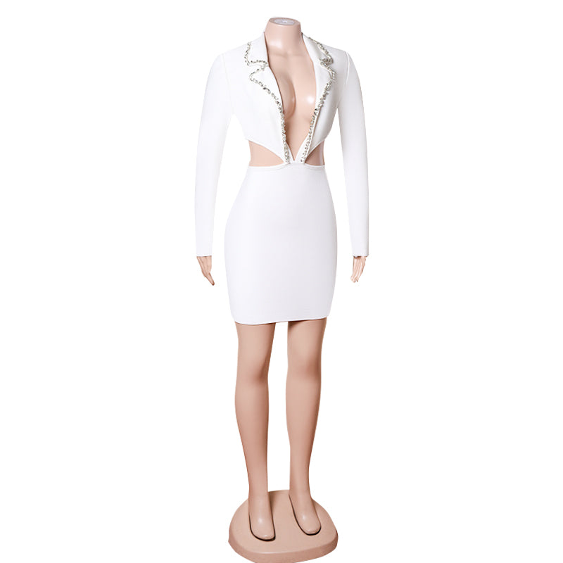 Polina Cutout Diamond  Dress-White