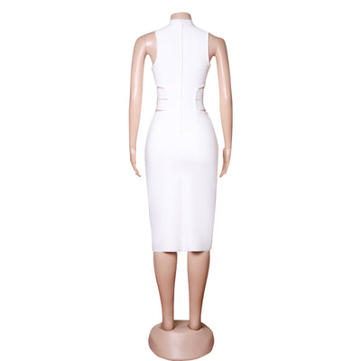 Halterneck Midi Bandage Dress-White