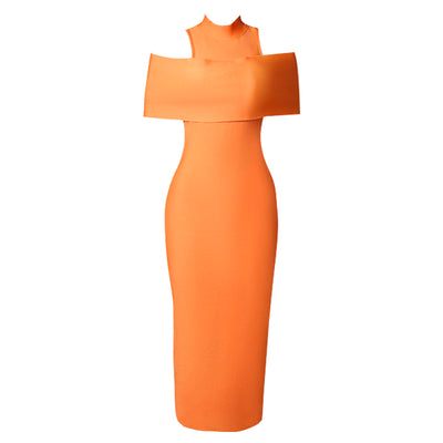 Lucia  Snap Shoulders Bandage Maxi Dress-Orange