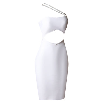 Nali  One shoulder Cut Out  Midi Dress-White