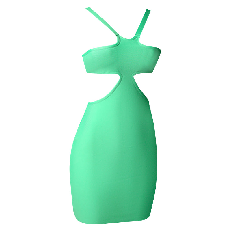 Antinea   Hot  Pink  Cutout  Mini  Dress-Green