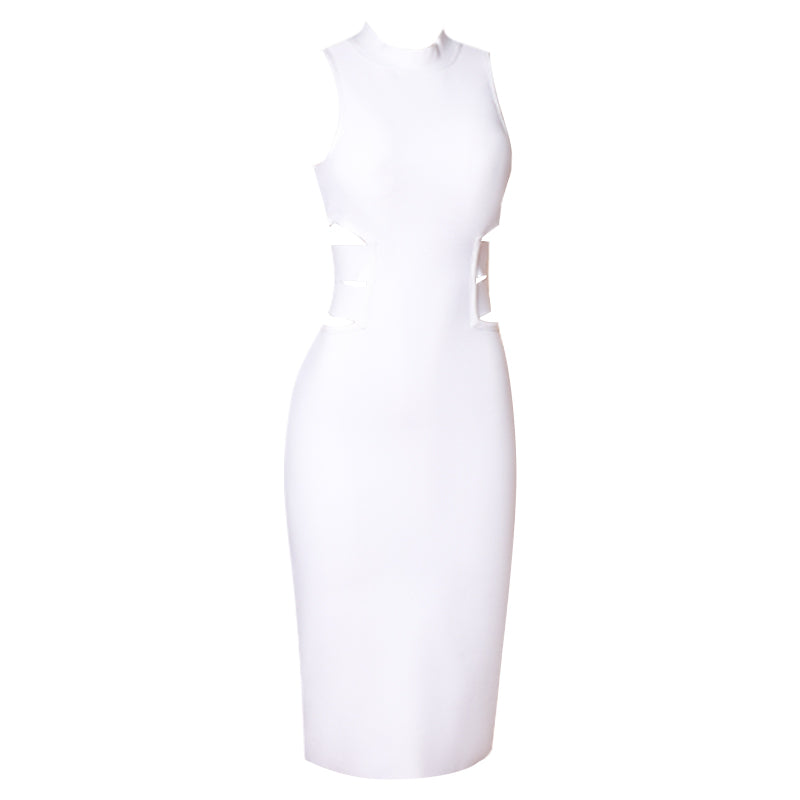 Halterneck Midi Bandage Dress-White