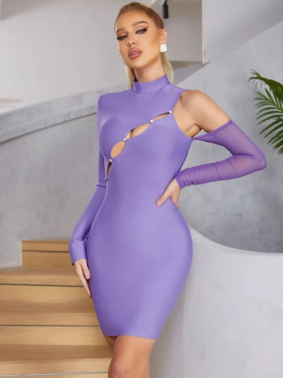Mana Halter Neck Cut Out Purple Mini Dress