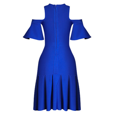 Maria Off Shoulder Pleats Midi Dress-Blue