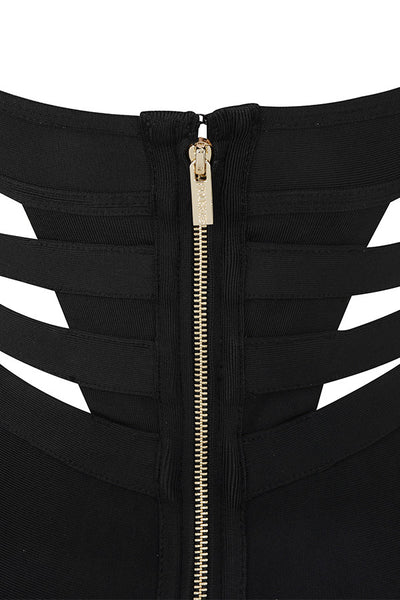 Suspenders  Metal  Hollow  Dress-Black