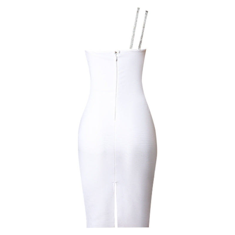 Nali  One shoulder Cut Out  Midi Dress-White