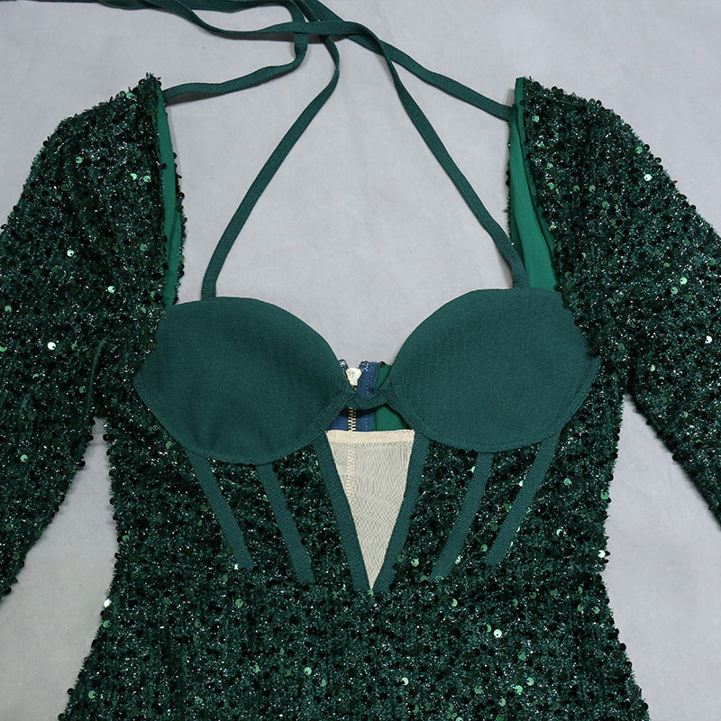 Melica Sequin Mini Dress -Green