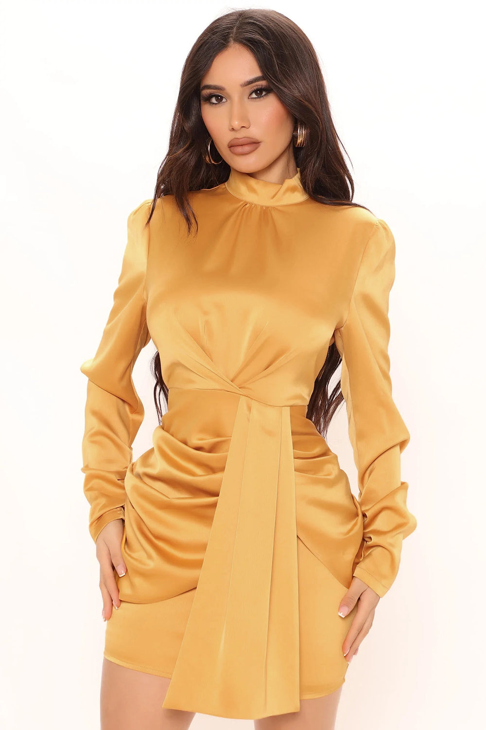 Donna Long Sleeve Mini Dress -Yellow