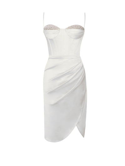 Naxu  Tight Dress-White/Red