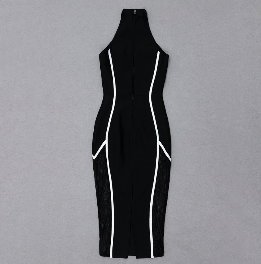 NaLa Halterneck Black Lace Bandage Dress