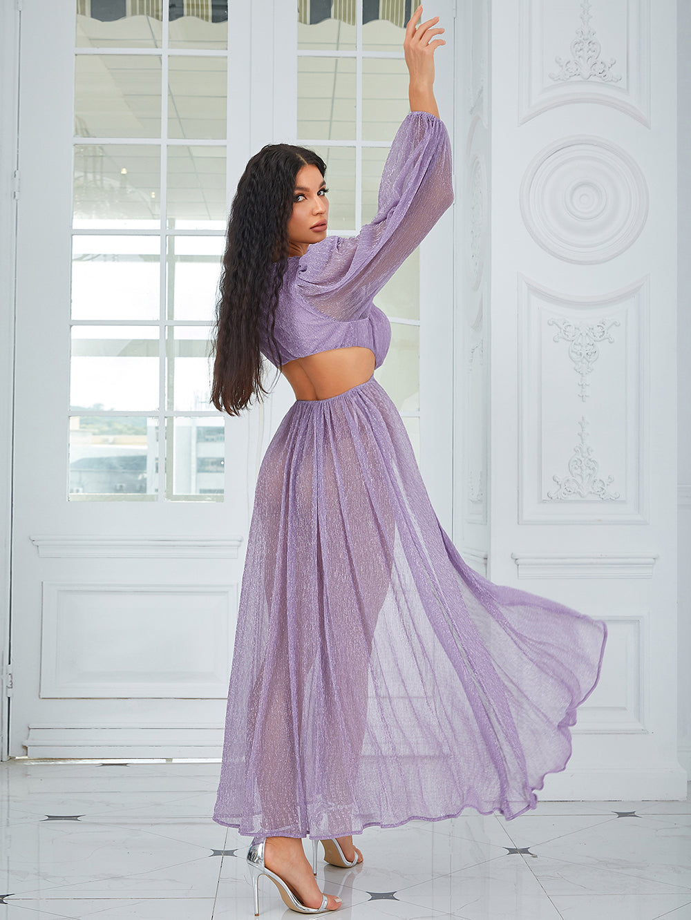 Marciella Mesh  Maxi Dress-Purple