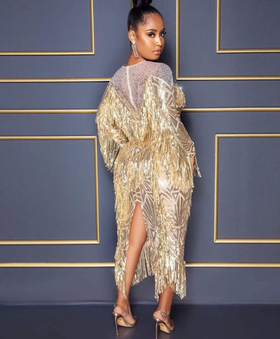 Coco Gold Sequins Fringes Long Dress