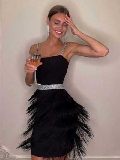 Liliya Fringed  Mini  Dress-Black