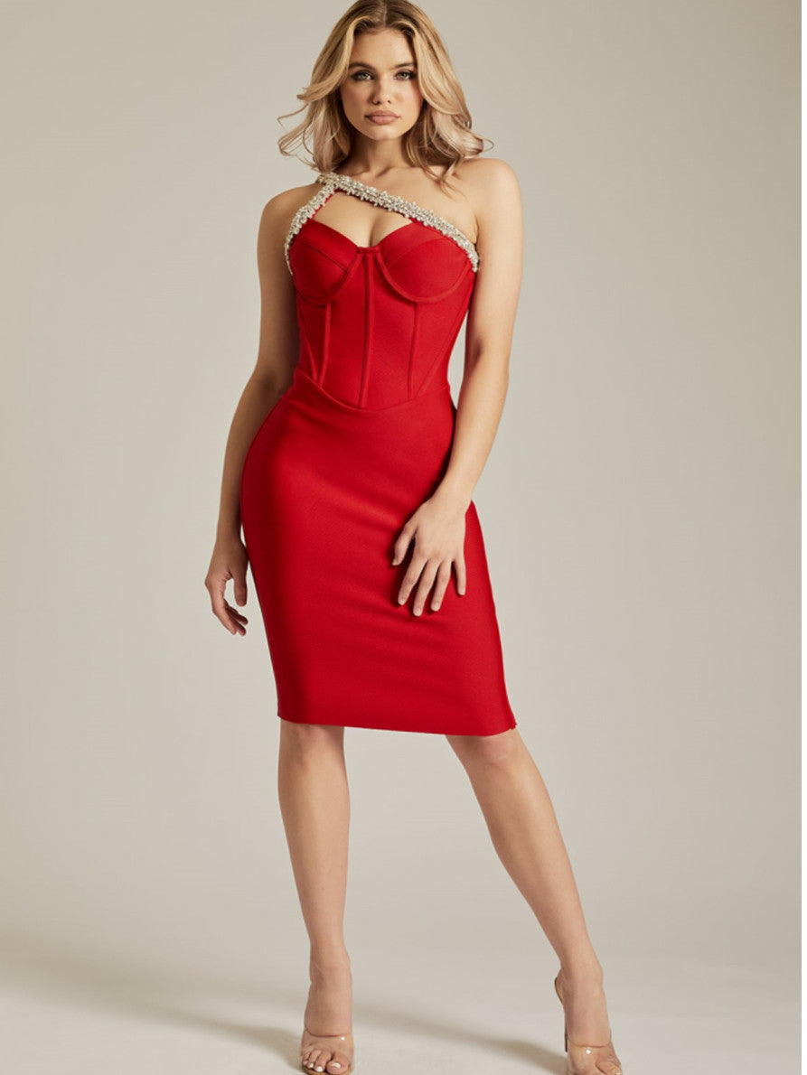 Hanny Crystal Cocktail Dress - Red