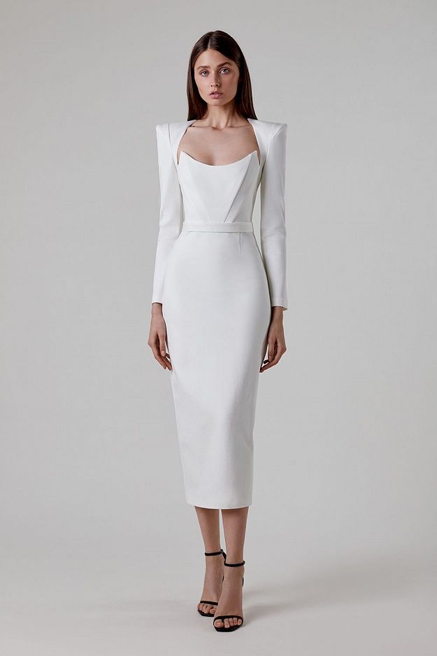 Zhela Long Sleeve White Maxi Bandage Dress