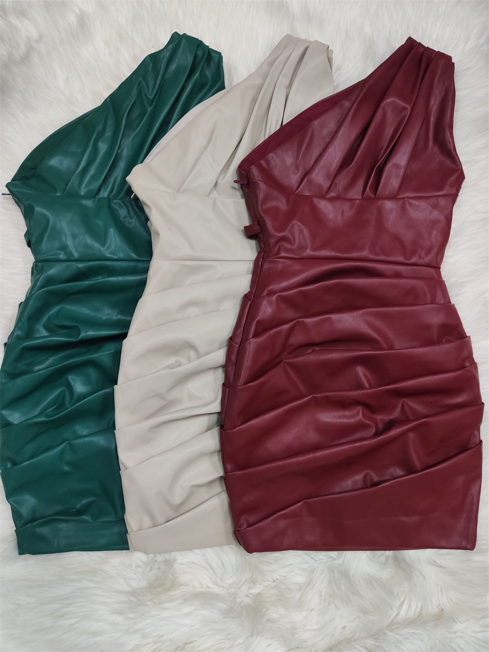 Anali One Shoulder PU Leather Mini Dress