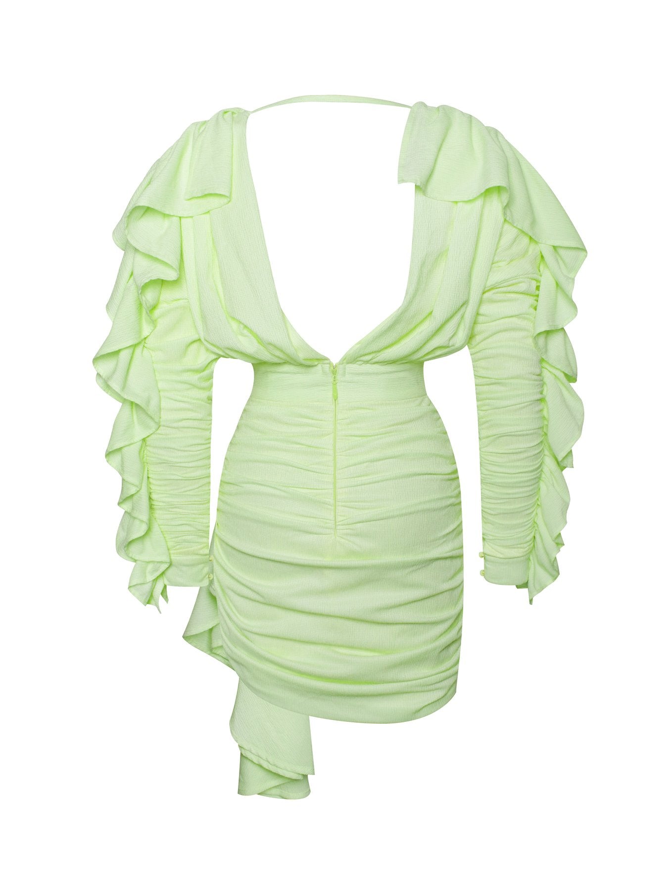 V-neck Mini Dress-Green
