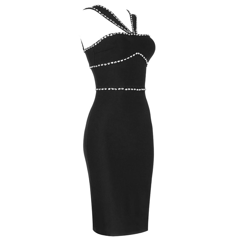 Ruby  Diamond Midi Bandage Dress-Black