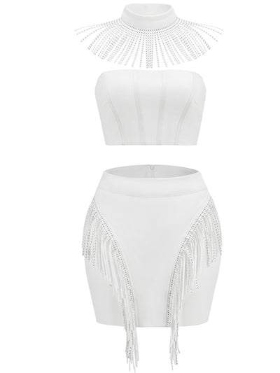 Corinna Tassel Bandage Mini Dress-White