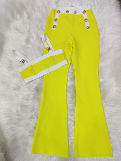 Rolly  Embellished Yellow Bandage   Two pieces Set