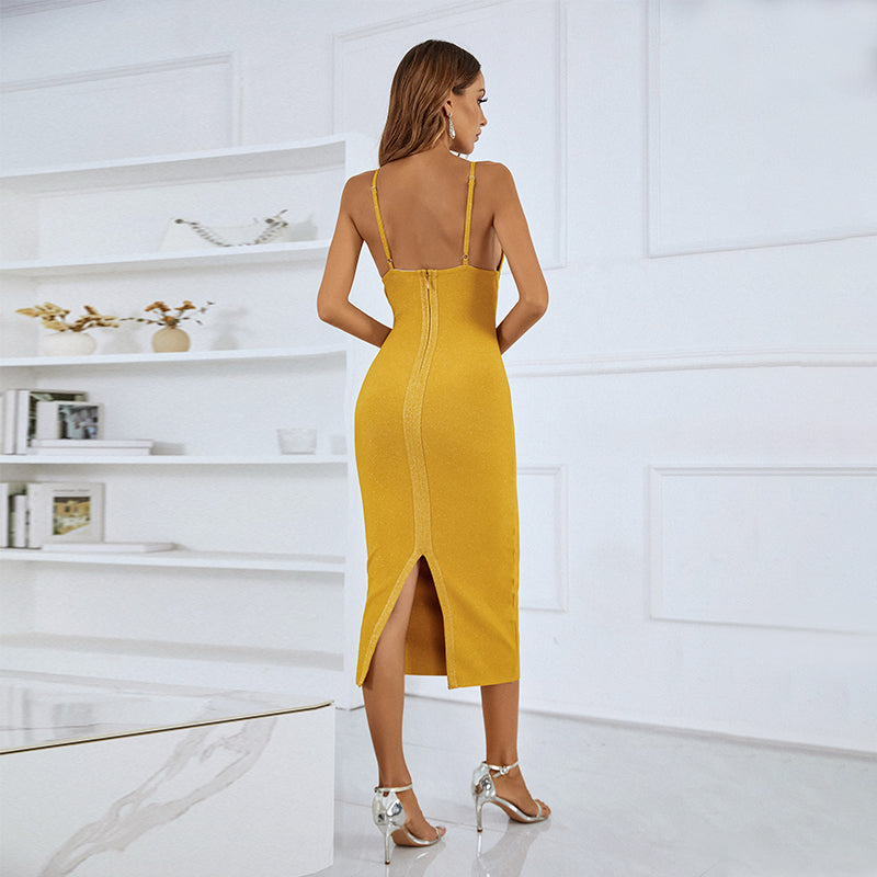Laney V-neck  Bandage  Maxi Dress-Yellow
