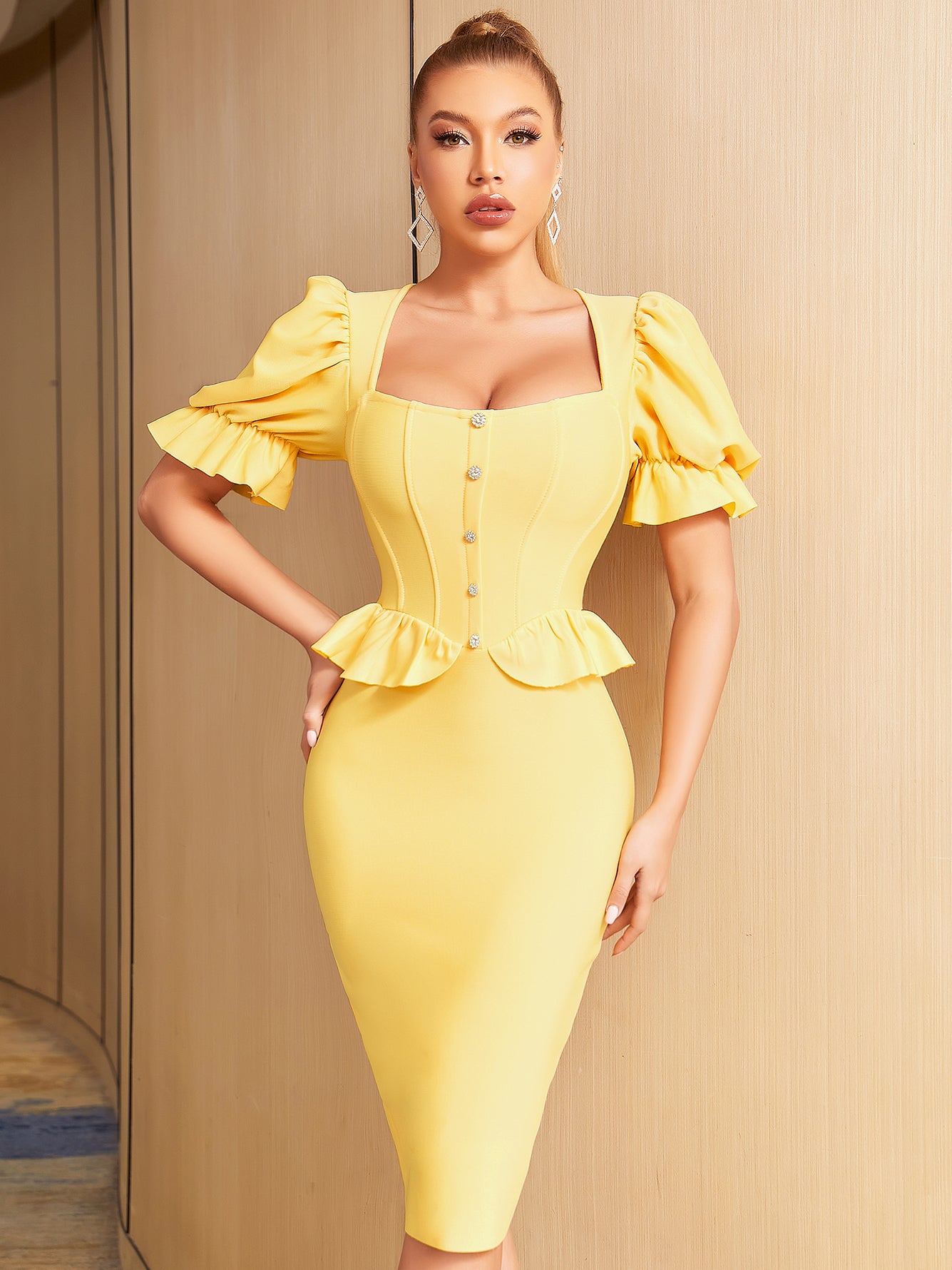 Lenga Bandage Dress-Yellow