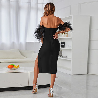 Mopaka Off Shoulder Mini Dress-Black