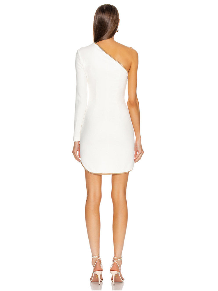 Lily  One  Shoulder  Cut-Out Mini Dress-White