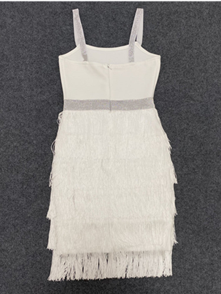 Liliya Fringed Mini Dress-White