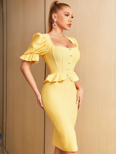 Lenga Bandage Dress-Yellow