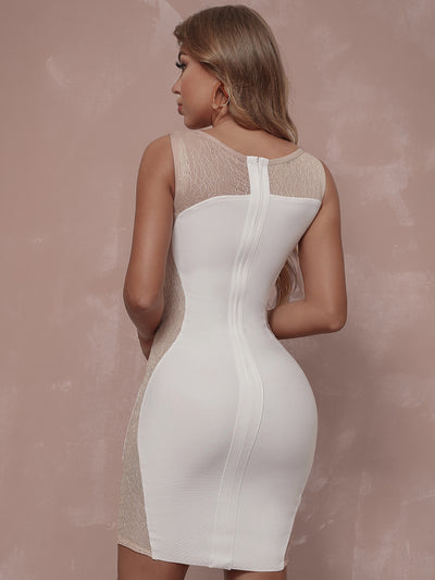Larara Mesh Mini Bandage Dress-White