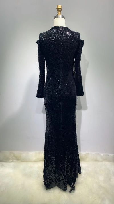 Rebeka Sequin  Perspective Maxi Dress-Black