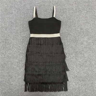 Liliya Fringed  Mini  Dress-Black