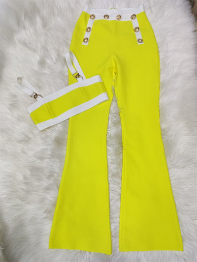 Rolly  Embellished Yellow Bandage   Two pieces Set