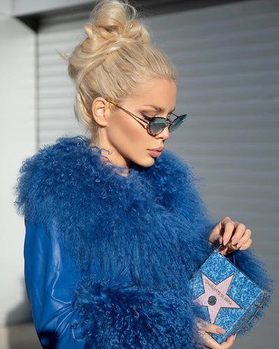 Violetta Feather Fur Coat-Blue