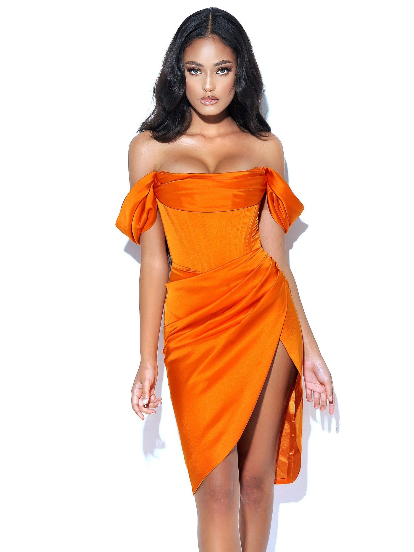 Zara Satin Strapless Mini Dress-Orange