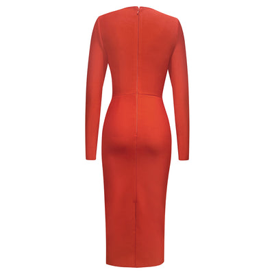 Nuola  Cut  Out  Long Sleeve  Maxi Dress-Orange